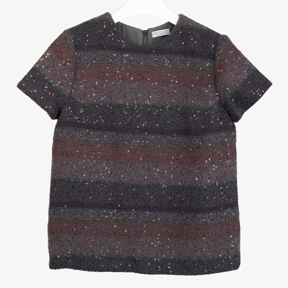 Brunello Cucinelli Purple Striped Sequined Short-Sleeve Sweater - Picture 1 of 9